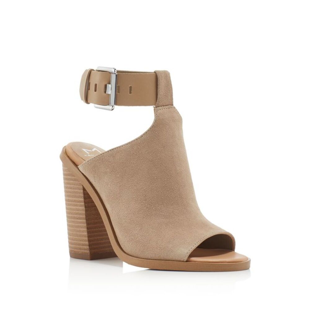 MARC FISHER Womens Beige Vashi Round Toe Stacked Heel Leather Sandals 8.5 M
